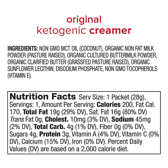 Know Brainer Original keto Creamer Nutrition Label